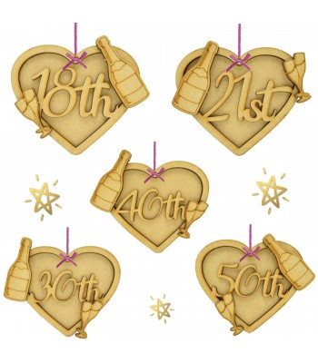 Laser Cut Personalised 3D Celebration Birthday Number Hanging Heart Bauble - Age Options