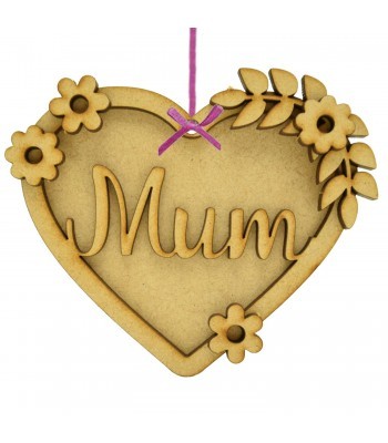 Laser Cut Personalised 3D Mum Hanging Heart Bauble - Flowers