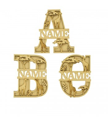 Laser Cut Personalised Themed Layered Letter with Name - Giraffe Themed - Size Options