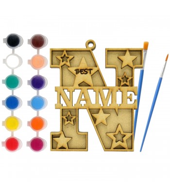 Laser Cut Personalised Children's Paint Your Own Layered Letter Bauble - Star Design