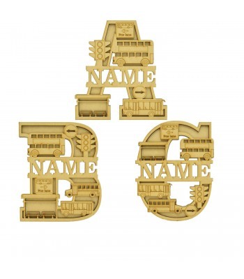 Laser Cut Personalised Themed Layered Letter with Name - Bus Themed - Size Options