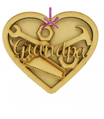 Laser Cut Personalised 3D Hanging Heart Bauble - Builders Tools Theme
