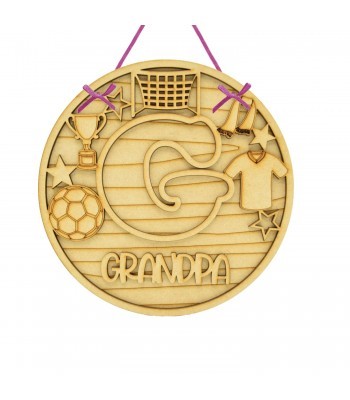 Laser Cut Personalised 3D Detailed Layered Circle Plaque with Letter and Name - Football Themed