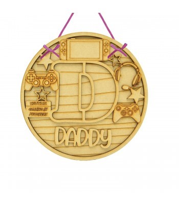 Laser Cut Personalised 3D Detailed Layered Circle Plaque with Letter and Name - Gaming Themed