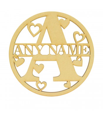 Laser Cut Personalised Name Dream Catcher Frame - Wall Art Hoop - Letter With Hearts Design - Size Options