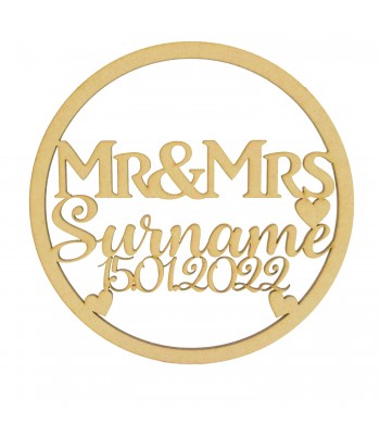 Laser Cut Personalised Mr & Mrs Surname and Date Dream Catcher Frame - Wall Art Hoop  - Size Options