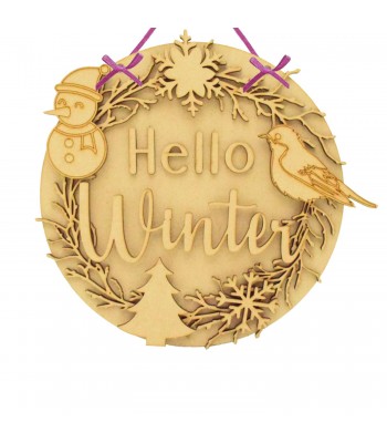 Laser Cut Season Themed Wreath 3D Detailed Layered Circle Plaque - Winter Themed