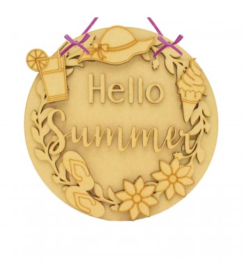 Laser Cut Season Themed Wreath 3D Detailed Layered Circle Plaque - Summer Themed