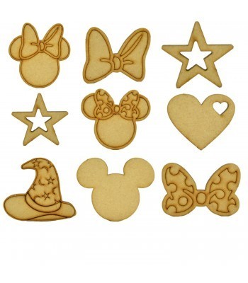 Laser Cut 3mm Girl Mouse Themed Pack of 9 Shapes