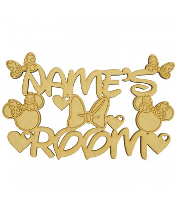 Laser Cut Personalised Room Sign with Girl Mouse, Heart and Bow Shapes