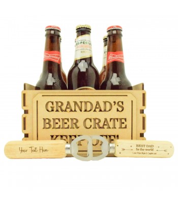 Laser Cut 3D Fathers Day Personalised Beer Crate Keep Off! Plain Panel Detail Crate Design - Plaque Options