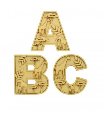 Laser Cut Personalised Themed Layered Letter - Giraffe Themed - Size Options
