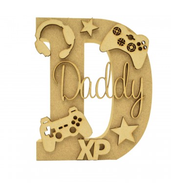 18mm Freestanding Letter With Separate 3mm 3D Script Name And Themed Shapes - Gaming Theme