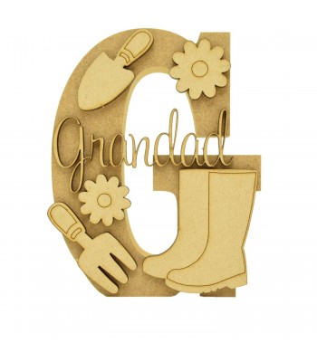 18mm Freestanding Letter With Separate 3mm 3D Script Name And Themed Shapes - Gardening Theme