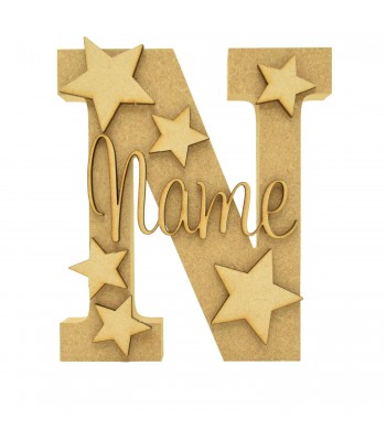 18mm Freestanding Letter With Separate 3mm 3D Script Name And Themed Shapes - Stars Theme