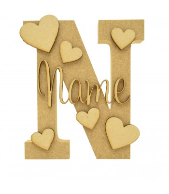 18mm Freestanding Letter With Separate 3mm 3D Script Name And Themed Shapes - Hearts Theme
