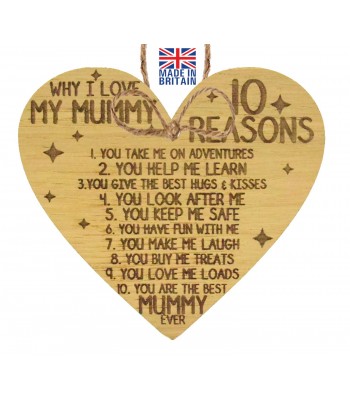 Laser Cut Oak Veneer 'Why I Love Mummy 10 Reasons' Engraved Mini Plaque