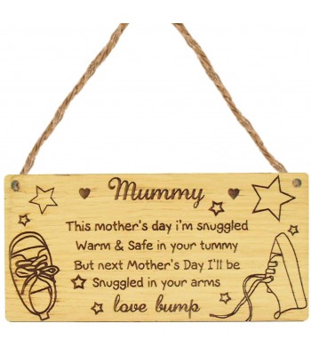 Laser Cut Oak Veneer 'This mother's day I'm snuggled love bump' Engraved Mini Plaque