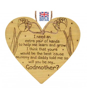 Laser Cut Oak Veneer 'I Need An Extra Pair Of Hands... Will You Be My Godmother?' Engraved Mini Plaque