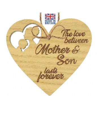 Laser Cut Oak Veneer 'Love Between Mother & Son' Engraved Mini Plaque