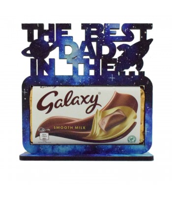 The Best Dad In The Galaxy Galaxy Chocolate Bar Holder on a Stand Printed Finish