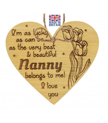 Laser Cut Oak Veneer 'I'm As Lucky As Can Be... Nanny' Engraved Mini Plaque