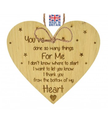 Laser Cut Oak Veneer 'You've Done So Many Things For Me' Word  Collage Engraved Mini Heart Plaque