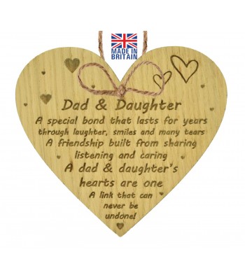 Laser Cut Oak Veneer 'Dad & Daughter A Special Bond' Word  Collage Engraved Mini Heart Plaque