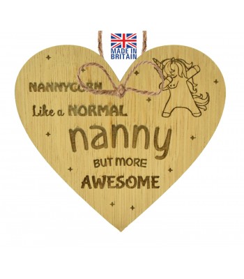 Laser Cut Oak Veneer 'Nannycorn Like A Normal Nanny' Word  Collage Engraved Mini Heart Plaque
