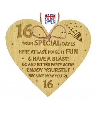 Laser Cut Oak Veneer '16 Your Special Day Is Here At Last...' Word  Collage Engraved Mini Heart Plaque